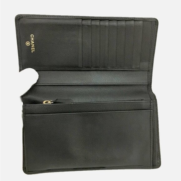 CHANEL Coco Button Leather Bifold Wallet Black France - Picture 3 of 8